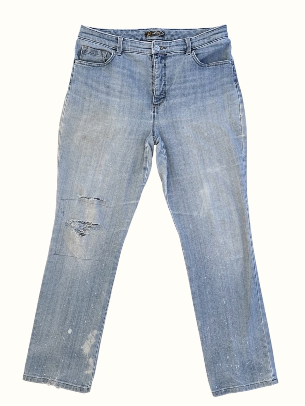 Lee Relaxed Fit High Rise Instantly Slims Straight Leg Thrashed Jeans, 12 Short